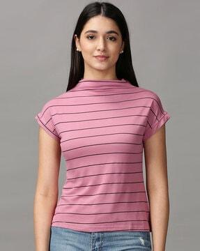 striped high-neck top