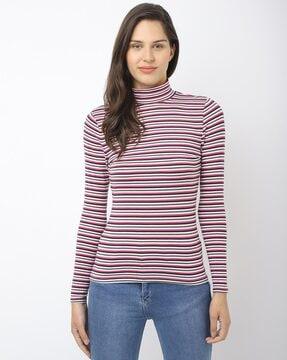 striped high-neck top