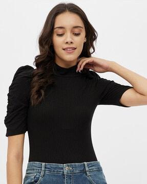 striped high-neck top