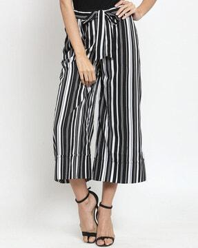 striped high-rise culottes with tie-up