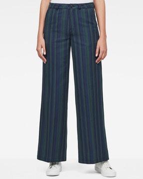 striped high-rise flat-front trousers