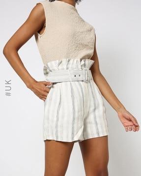 striped high-rise shorts with belt