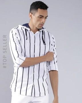 striped hooded slim fit shirt
