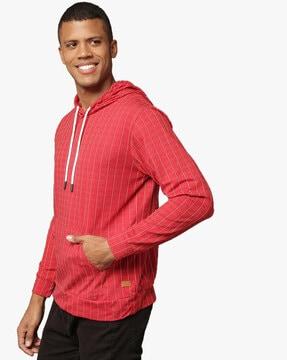 striped hooded sweatshirt with kangaroo pocket