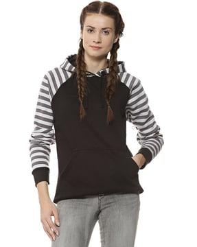 striped hooded sweatshirt with kangaroo pockets