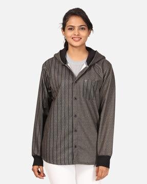 striped hooded sweatshirt with patch pocket