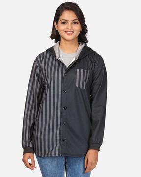 striped hooded sweatshirt with patch pocket