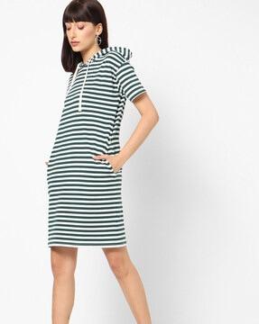 striped hooded t-shirt dress