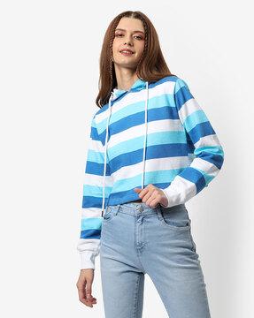 striped hoodie with cuffed sleeves