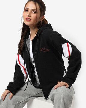 striped hoodie with front zip closure