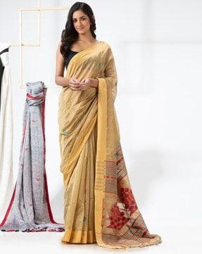 striped jacquard saree with tassels