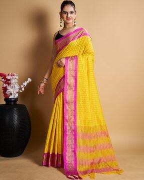 striped jacquard saree with tassels