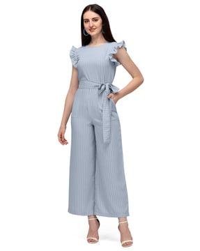 striped jumpsuit with belt