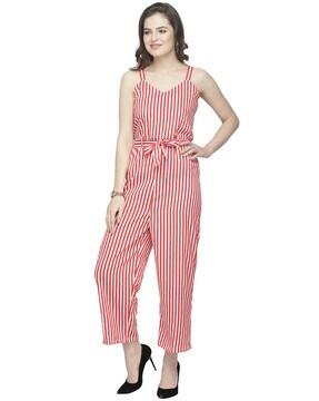 striped jumpsuit with belt