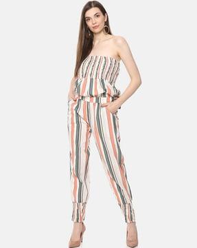 striped jumpsuit with insert pockets
