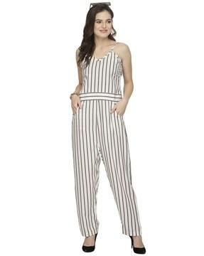 striped jumpsuit with insert pockets