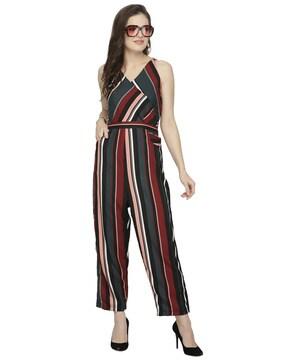 striped jumpsuit with insert pockets