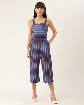 striped jumpsuit with insert pockets