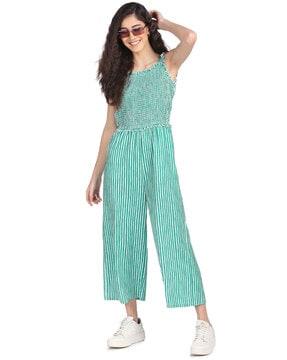 striped jumpsuit with insert pockets