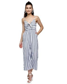 striped jumpsuit with insert pockets