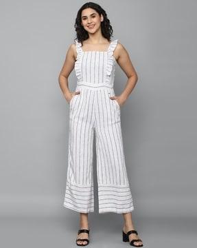 striped jumpsuit with insert pockets