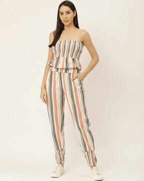 striped jumpsuit with insert pockets