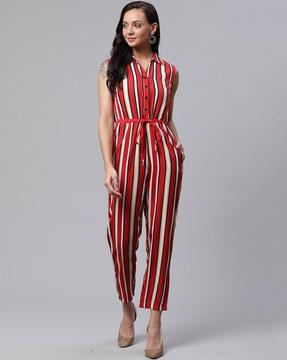 striped jumpsuit with insert pockets