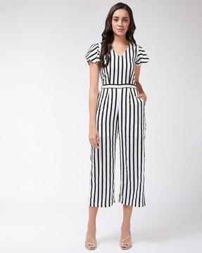 striped jumpsuit with insert pockets