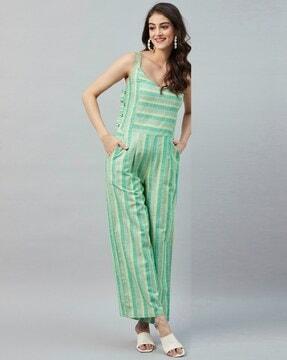 striped jumpsuit with insert pockets