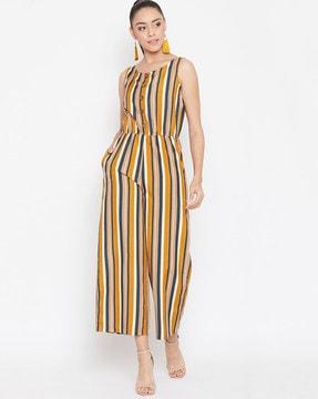 striped jumpsuit with insert pockets