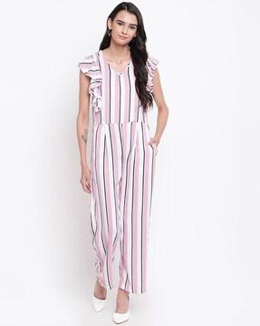 striped jumpsuit with ruffles