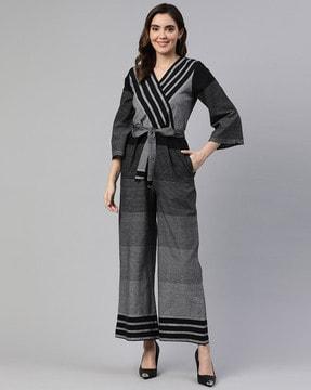 striped jumpsuit with slip pocket