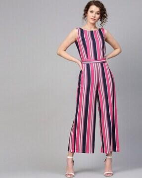 striped jumpsuit with tie-up