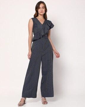 striped jumpsuits with ruffles