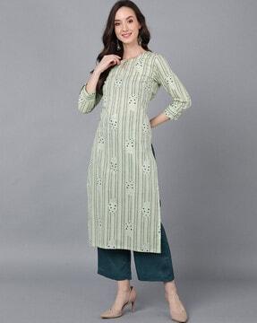 striped keyhole-neck straight kurta