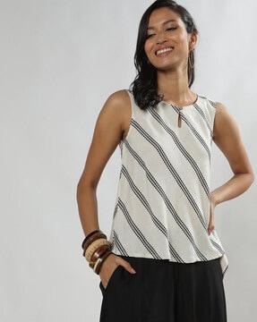 striped keyhole-neck top