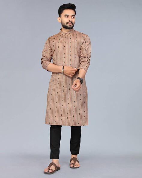 striped kurta with band collar