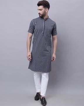 striped kurta with mandarin collar