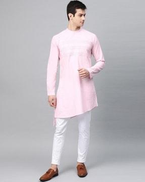 striped kurta with mandarin-collar