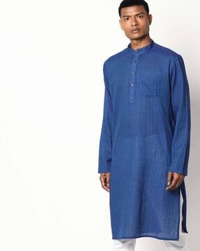 striped kurta with patch pocket