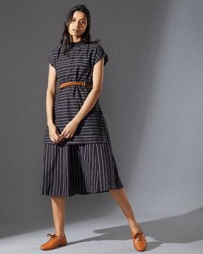 striped layered a-line dress