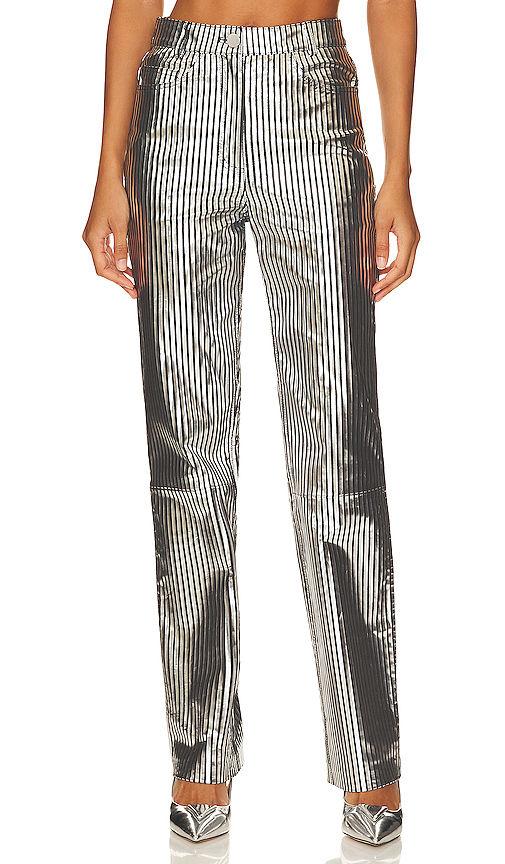 striped leather pants