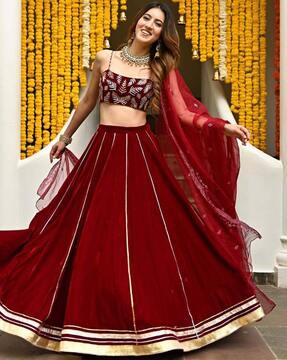 striped lehenga with sleeveless choli & dupatta