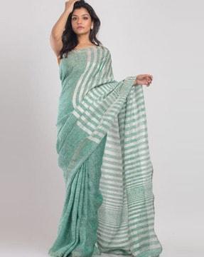 striped linen sari with unstitched blouse