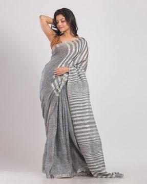 striped linen sari with unstitched blouse