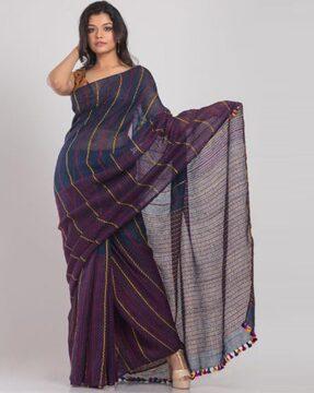 striped linen sari with unstitched blouse