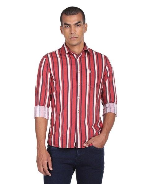 striped linen shirt with patch pocket
