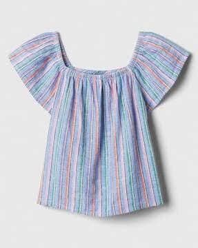 striped linen top with flutter sleeves