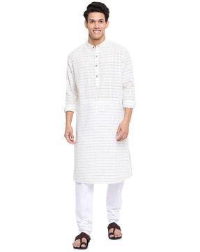 striped long kurta with band collar