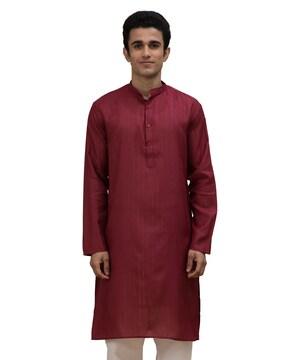 striped long kurta with band collar